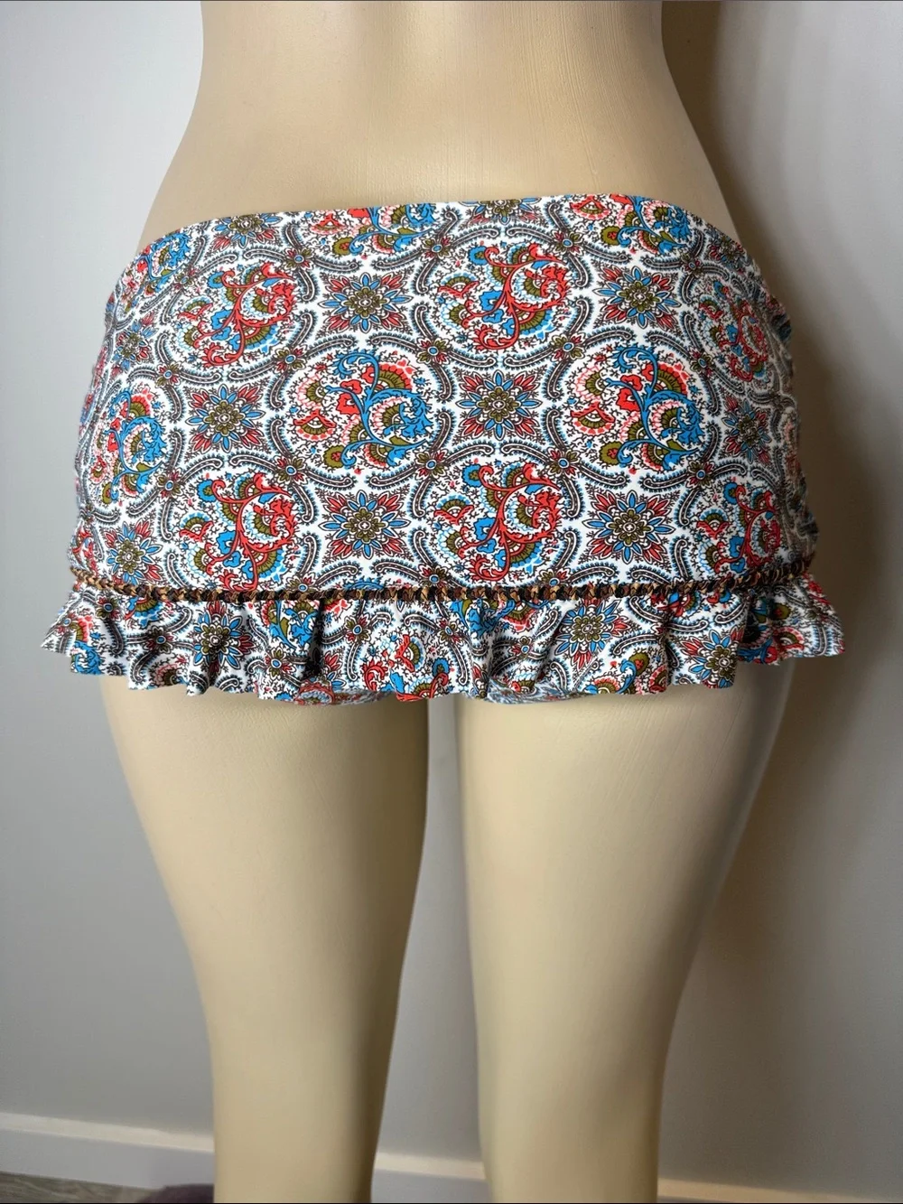 Lucky Brand Paisley Ruffle Bikini Bottoms - Orange, Blue, Brown, Cream